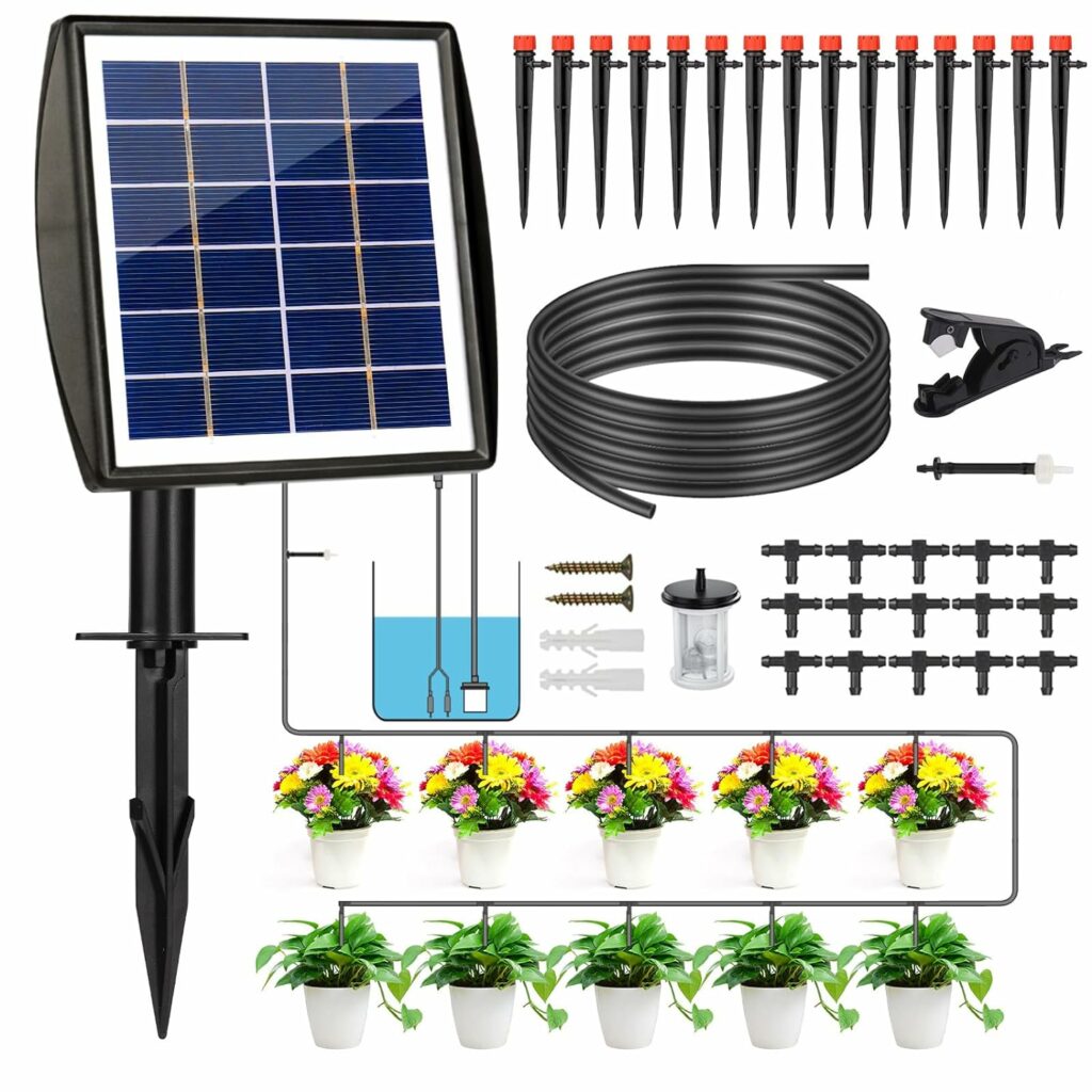 Sistema de Riego Jardín Energía Solar, Kit de Riego por Goteo Automático